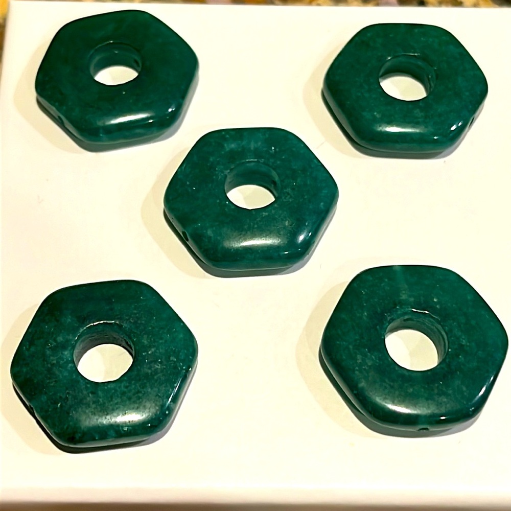 12 Jade natural Green apple candy, 25 mm hexagon doughnut